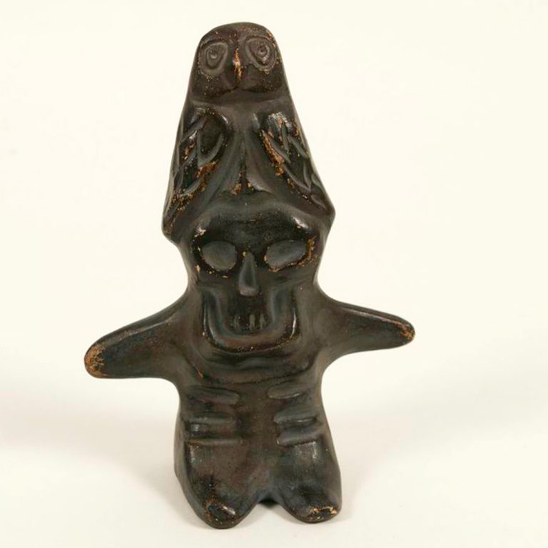 figurine / “mayan god” with skull & owl